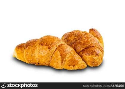 Freshly prepared homemade croissants isolated on white background with clipping path.