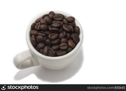 freshly roasted coffee beans and white background