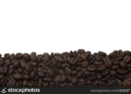 freshly roasted coffee beans and white background