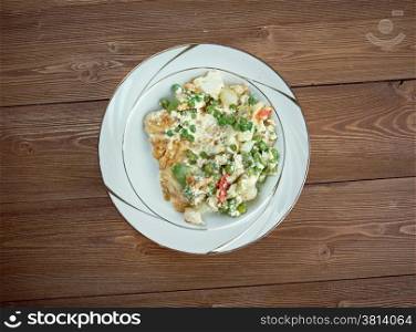 Fricassee of white fish. traditionally a white sauce.