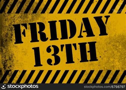 Friday 13th sign yellow with stripes, 3D rendering
