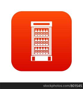 Fridge with refreshments drinks icon digital red for any design isolated on white vector illustration. Fridge with refreshments drinks icon digital red