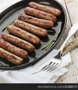 Fried Breakfast Sausage Links On A Pan