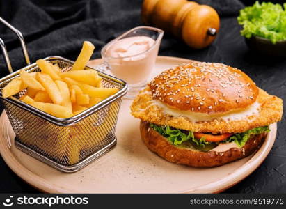 Fried chicken burger - unhealthy food style