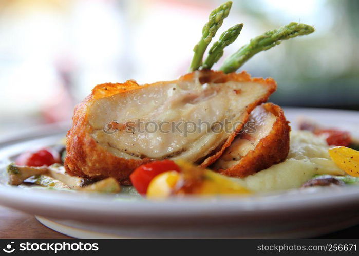 fried chicken cheese on mash potato