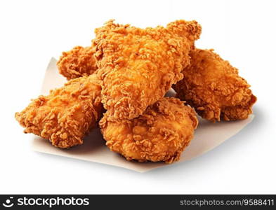 Fried chicken cruncgy snack on white background.AI Generative