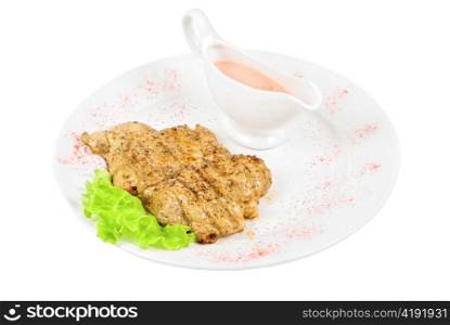 fried chicken meat with sauce and lettuce