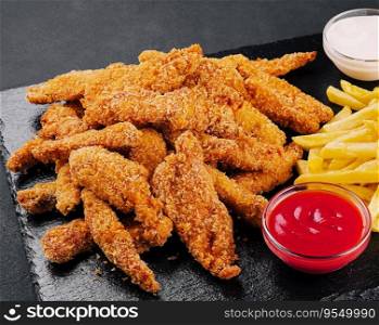 Fried chicken, nuggets and french fries