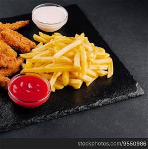 Fried chicken, nuggets and french fries