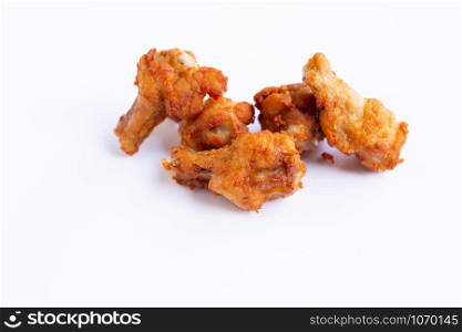 Fried chicken on white background. Copy space