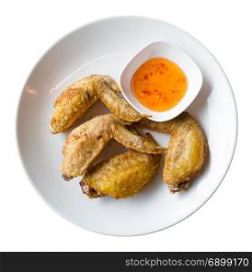 Fried Chicken wing on plate isolated on white background