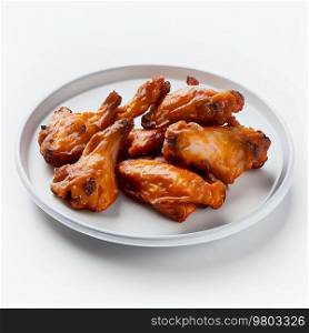 Fried Chicken Wings on a White Plate. Illustration AI Generative 