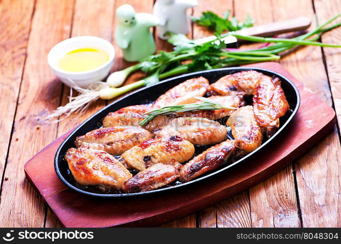 fried chicken wings on the metal plate