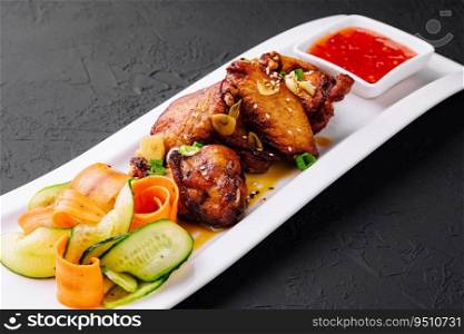 Fried chicken with sweet and sour sauce with vegetables