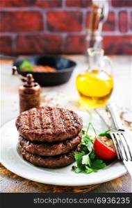 fried cutlets for burgers on white plate