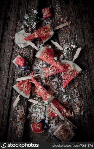 Fried dried fish with watermelon.