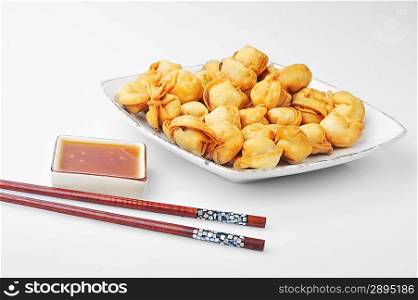 Fried dumplings, traditional asian food, stuffed with meat or vegetables