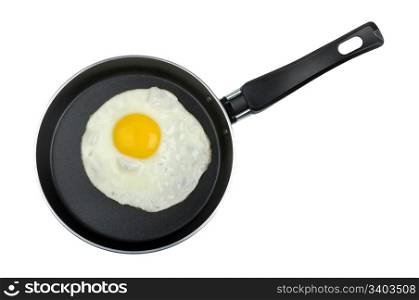fried egg in a frying pan isolated on white background