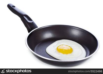 fried egg in a frying pan on white background