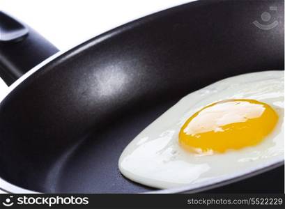 fried egg in frying pan on white background