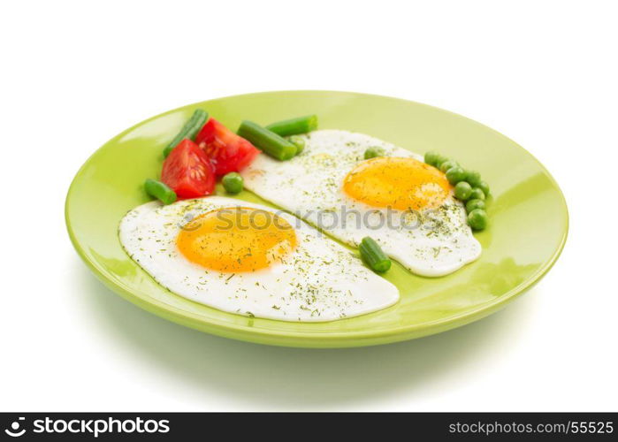 fried egg in plate isolated on white background