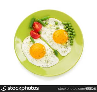 fried egg in plate isolated on white background