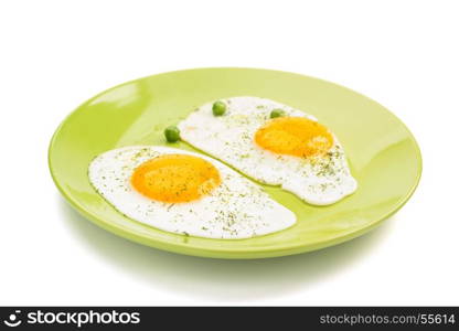 fried egg in plate isolated on white background