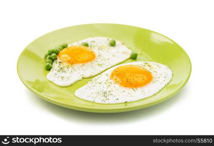 fried egg in plate isolated on white background