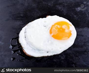 Fried egg on frying pan