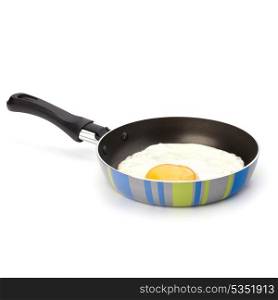 Fried egg on pan over white background