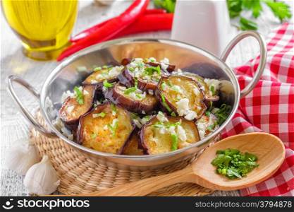 Fried eggplant with garlic