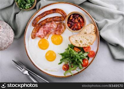 Fried eggs and bacon for breakfast on a plate
