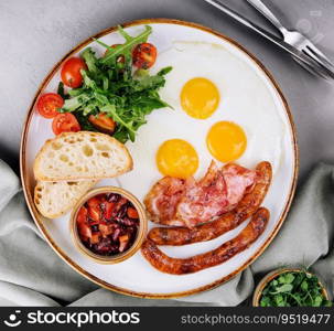 Fried eggs and bacon for breakfast on a plate