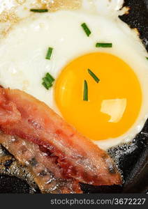 Fried Eggs And Bacon In A Skillet
