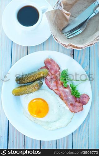 fried eggs on the white plate on a table