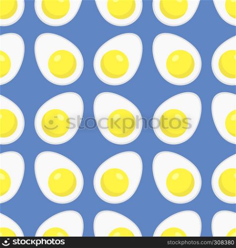 Fried Eggs Seamless Pattern on Blue Background. Fried Eggs Seamless Pattern