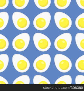 Fried Eggs Seamless Pattern on Blue Background. Fried Eggs Seamless Pattern