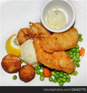 Fried Fish Ahd Scallops With Vegetables