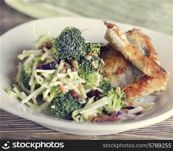 Fried Fish Fillets and Salad