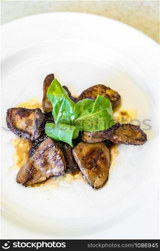 Fried Foie gras grilled, gourmet French cuisine.