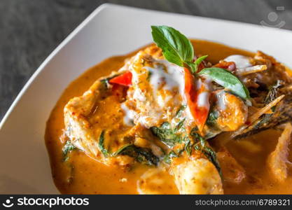 Fried grouper Fish with Red Curry Paste Chu Chee Pla