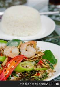 Fried herbal vegetables with mix seafood , Thai spicy cuisine