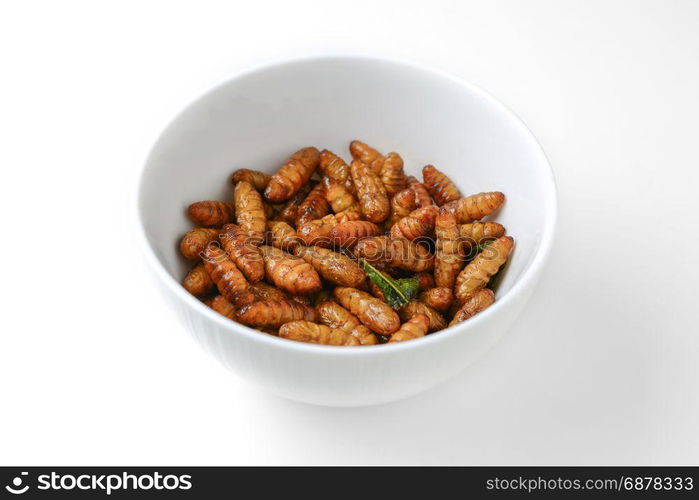 fried insects in cup isolated on white