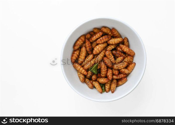 fried insects in cup isolated on white