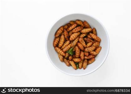 fried insects in cup isolated on white