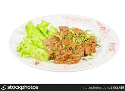 Fried liver of a rabbit stewed at sour cream