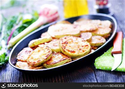 fried marrow in pan and on a table