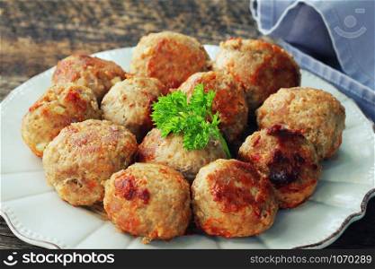 Fried meat ball, delicious meat cutlets on rustic dark table .. Fried meat ball, delicious meat cutlets on rustic dark table