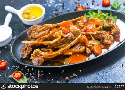 fried meat with spice on the pan