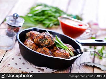 fried meatballs with spice in the pan